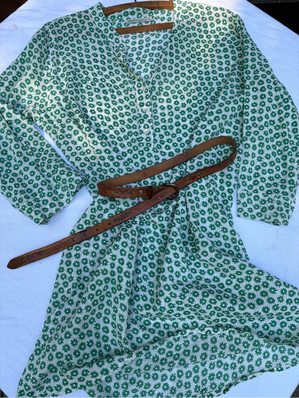 Green Floral Daisy Night shirt or Tunic 100%Cotton Light weight